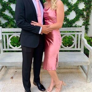 Pink Satin Midi Dress